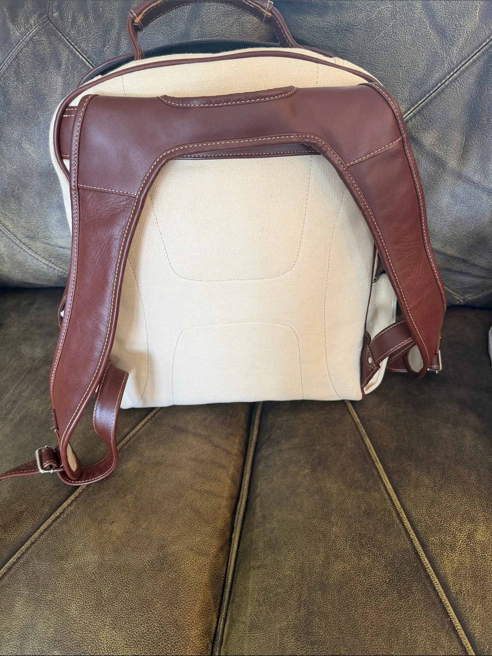 Canvas and Leather Backpack in Cream and Brown - Versatile Men's Daypack